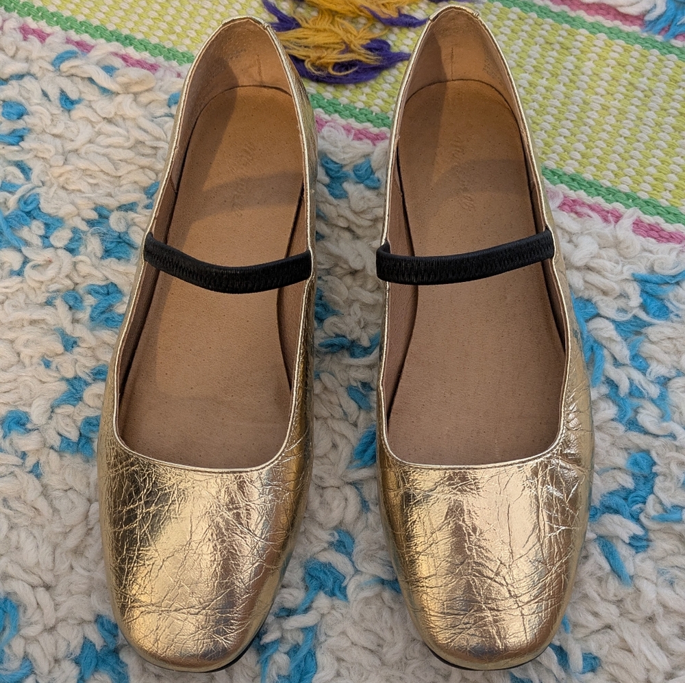 Madewell Gold Mary Jane Flats